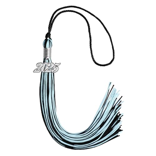Endea Graduation Mixed Double Color Tassel with Silver Date Drop (Black/Light Blue, 2025)