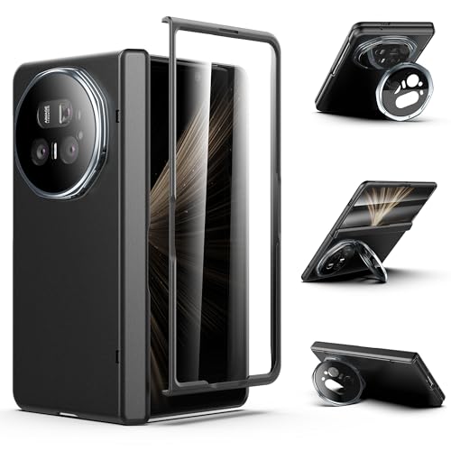 Cresee Case for Honor Magic V5 Camera Cover Stand Built-in Front Screen Protector Hinge Protection Full Protection Phone Case for Honor Magic V5 Black