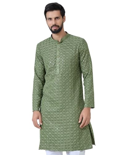 Image of See Designs Men's Full Sleeve Mandarin Collar Men Embroidered Straight Long Kurta - Festive Collection