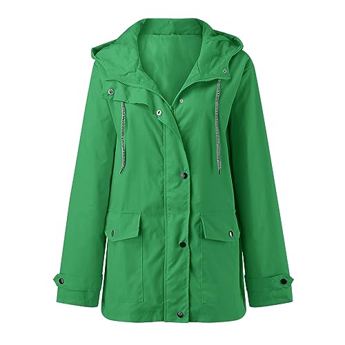 Veste de pluie imperméable à capuche pour femme - Imperméable - Poches solides - Veste zippée - Entraînement - Veste de pluie coupe-vent pour l'extérieur...