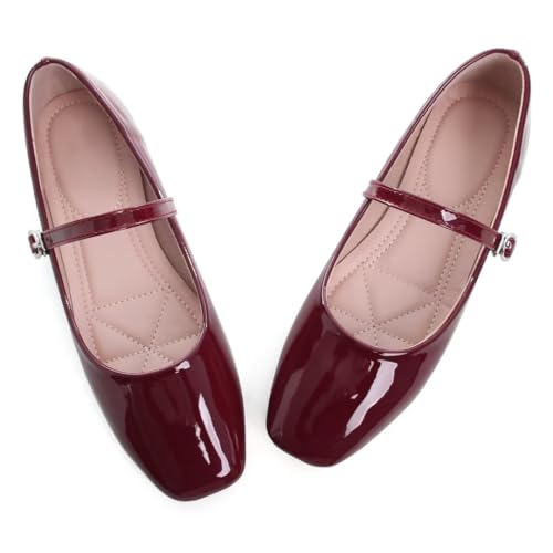 Image of TN TANGNEST Leather Flats for Women Retro Mary Jane Flats | Comfortable Square Toe Slip On Flats with Buckle Strap, Soft Work Flats Office Shoes