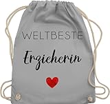 Shirtracer Turnbeutel Rucksack - Taschen - Weltbeste Erzieherin | Geschenkidee für die beste Betreuerin der Welt | Geschenk Kindergärtnerin Tagesmutter Kinderbetreuerin - Unisize - Hellgrau - ich bin