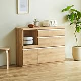 KAGUCOCO キッチンカウンター 完成品 [アンサンブル 幅120(119.7)cm｜引出タイプ｜ノッティナチュラル] レンジ台 レンジボード 食器棚 キャビネット ナチュラル 木目 日本製 大川 家具 おしゃれ