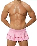 HAVBX Men's Costume Outfit Ruffled Sexy Layered Mini Skirt Sissy Outfit Crossdressing (Pink, One Size)