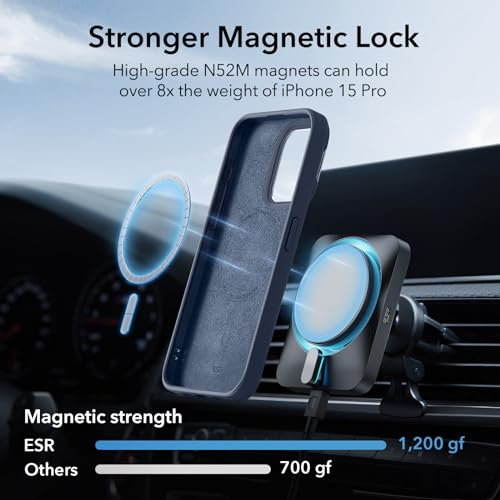 Image of ESR for iPhone 15 Pro Case, MagSafe Silicone Case with Stand, Military-Grade Protection, Built-in Camera Stash Stand, Magnetic Phone Case for iPhone 15 Pro, Cloud Series,Dark Blue