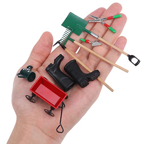 Haomian Miniature Fairy Garden Accessories Set 9 Pcs 1:12 Mini Metal Spade Pestle Kettle Wagon Rake Garden Watering Supplies Micro Landscape Ornaments Dollhouse Accessories #TOP2