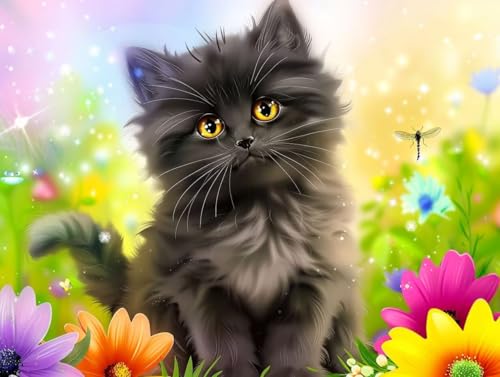 Diamond Painting chat noir anti stress avec toile grand format 100 x 130 cm