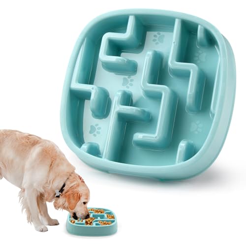Joyfia Slow Feeder Dog Bowl, Anti-Choking Puzzle Feeding Bowl for Dry, Wet & Raw Food, Slow Down Eating, Prevents Overeating, Puppy Training, Maze Dog Dishes for Small Medium Breeds Cats Pets (Blue)