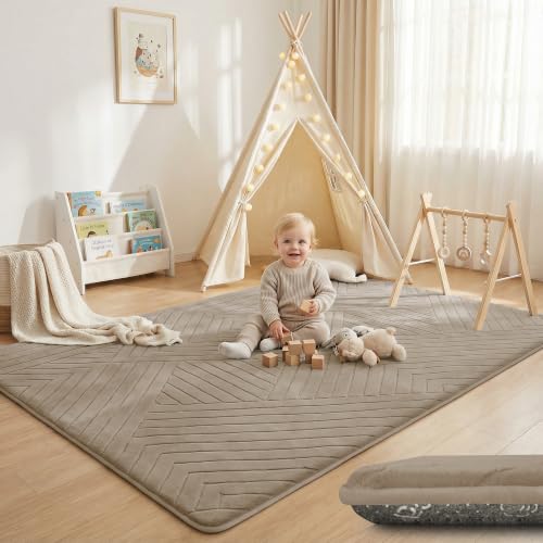 Image of Baby Play Mat for Floor 1.3 inch Thick Foam Padded Area Rug 79 inchx 158 inch (Brown)