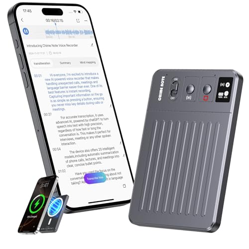 AI Voice Recorder, Voice Recorder with No Fee for Transcribe & AI Summarize, Empowered by ChatGPT, APP and WEB Sync, Support 107 Languages, 64GB Memory, Audio Recorder for Lectures/Call-Metallic Black