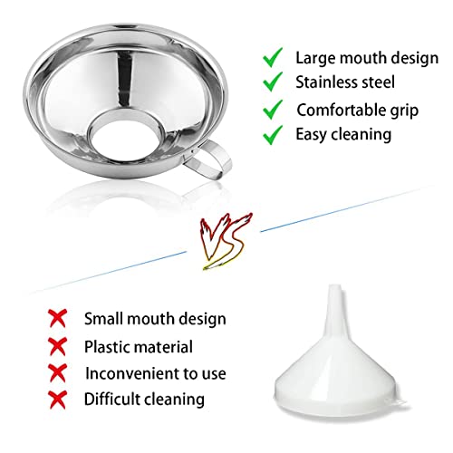 Image of Curated Cart Large Canning Funnel for Wide Mouth and Regular Mason Jars, Stainless Steel Kitchen Use Funnels with Strainer for Filling Bottles, Metal Funnel Set for Oil, Powder, Jam, Grains