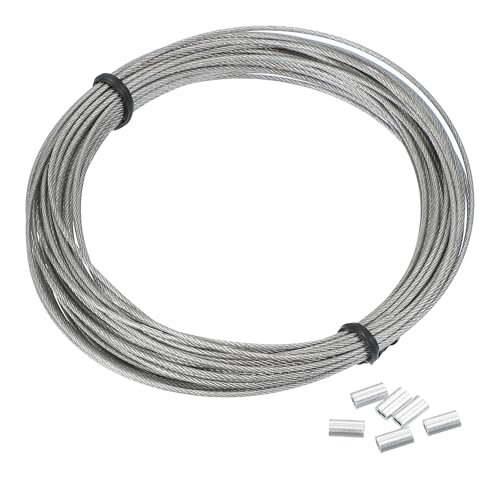 PATIKIL 1/32 Wire Rope, 33 ft 304 Stainless Steel Wire Cable Black Vinyl Coated with 20pcs M1 Crimping Sleeves, Clear
