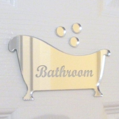 Engraved Bath & Bubbles Mirror Bathroom Door Sign - 12cm x 6cm - Cosy Home Interiors Engraved Bath & Bubbles Mirror Bathroom Door Sign - 12cm x 6cm - Image 2