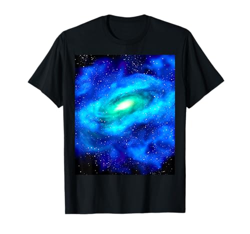 Galaxy Nebula Space Universe Stars Blue Green Pattern Print T-Shirt
