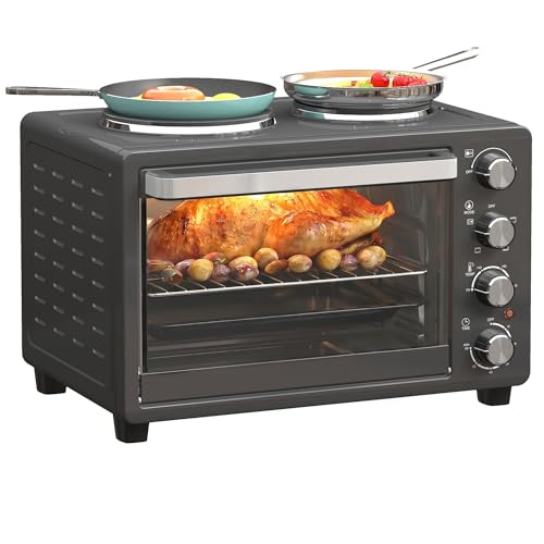 HOMCOM 28L Toaster Oven with Double Hotplate with Hob 1600W Black