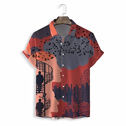Chemise tropicale hommes d'été à motif oiseau de ville