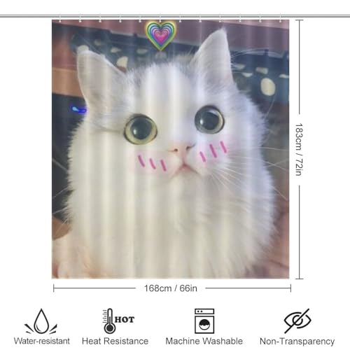 Rideau de douche chat mignon anti-moisissure en tissu lavable et imperméable