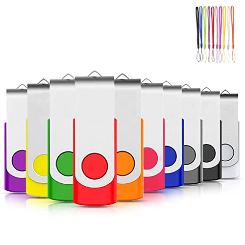 8 Go Lot de 10 Pivotant Clés USB 2.0 Flash Drive Pivotant Stockage Disque Mémoire Stick Pendrive avec Cordes (10 Couleurs 8GB*10PCS) Cover