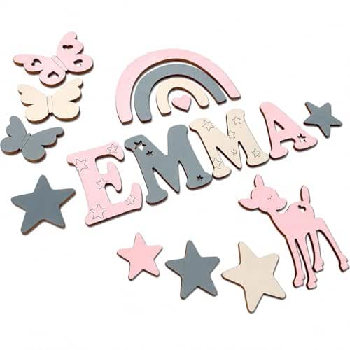 Traumwelten-Zimmermann Wooden Letters Nursery Door - Personalised Wooden Name for Door & Wall - Baby Room Wall Decoration - Gift for Birth, Christening & Birthday - View 2