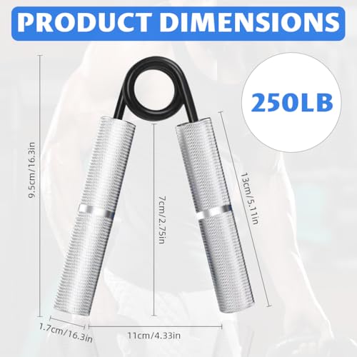 Image of Proberos Grip Strengthener 250LB, Heavy-Duty Aluminum Alloy Metal Spring Gym Hand Grip for Grip and Forearm Strength Training, Textured Anti-Slip Handles, Wrist Exercise Equipment | Boost Grip Power with Textured Anti-Slip Handles, Durable Metal Build, Everyday Gym Use
