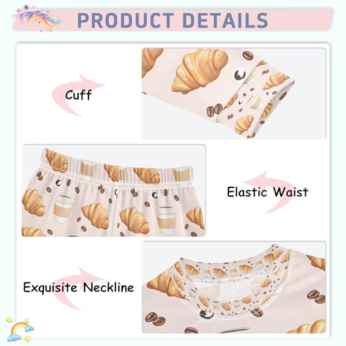 senya Croissants Coffee Beans Pajamas Set Long Sleeve Soft Cotton Sleepwear 2 Piece4