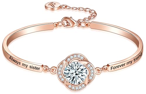 Mother's Day ‘Badass Sister’ Gift, ‘Always My Sister Forever My Friend’ Bangle Bracelet, ‘Not Sisters by Blood But Sisters by Heart’ Women Jewelry Present from Brother BFF