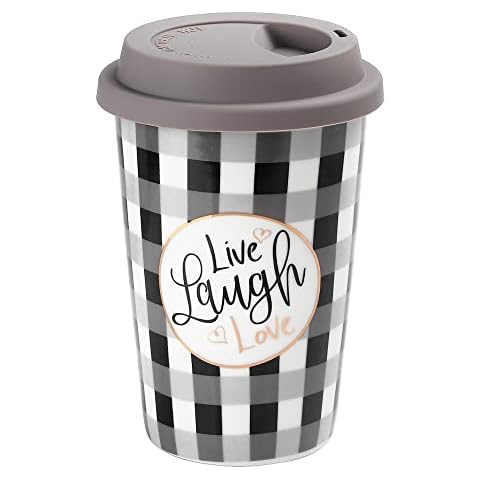 Ceramic Reusable Coffee Cup, 13.5OZ Ceramic Travel Mug with Lid, Tumbler with Lid, Portable Coffee Cup, Unique to Go Mug, Microwave, Dishwasher Safe (Style-1) Cover