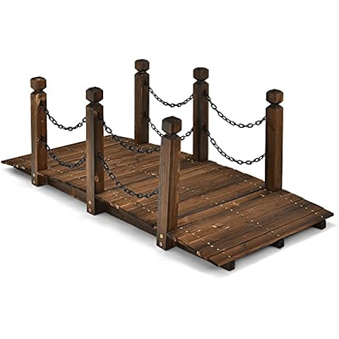 COSTWAY Holzbrücke mit Geländer, Gartenbrücke Teichbrücke Cover