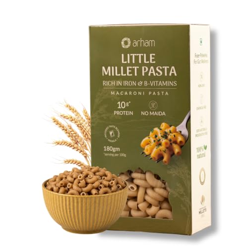 Image of Arham Organic Little Millet Macaroni Pasta 180g | Healthy No Maida Pasta | Non-GMO, No Preservatives | Easy to Cook