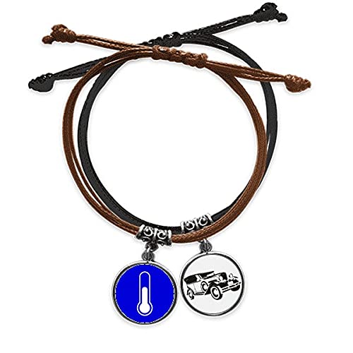 Bracelet corde bleu main chaîne en cuir avec motif carré géométrique