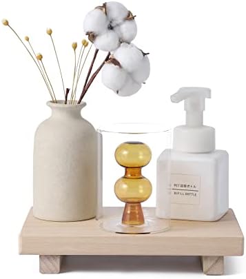 Small Bathroom Counter Organizer Wooden Decorative Trays Rectangular Cosmetic Holder for Kitchen, Soap, Lotion Bottle, Plant, Cosmetic, Burlywood