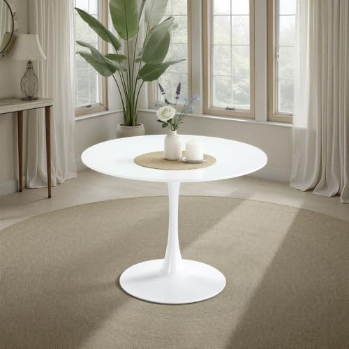 IDIMEX Table à Manger Ronde Loire Ø 100 cm, Blanc, Idéale pour 3 à 4 Personnes, Design Moderne pour Salle à Manger ou Cuisine, Plateau en MDF Laqué, Piètement...