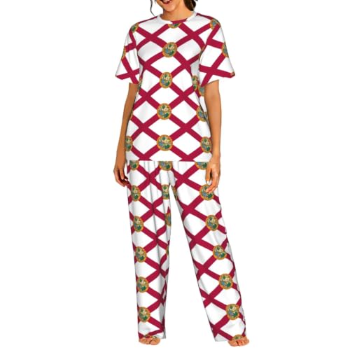Pyjama femme 2 pièces haut manches courtes pantalon long imprimé Floride idée cadeau