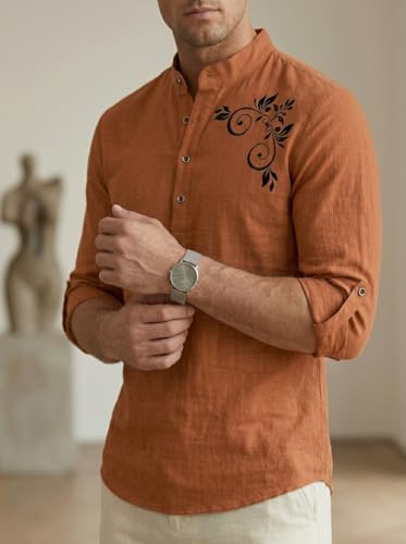 Image of DEEMOON Men's Full Sleeve Short Kurta Shirt with a Trendy Mandarin Collar Crafted from a Premium Cotton Blend for Comfort Ideal for Casual and Semi-Formal Occasions