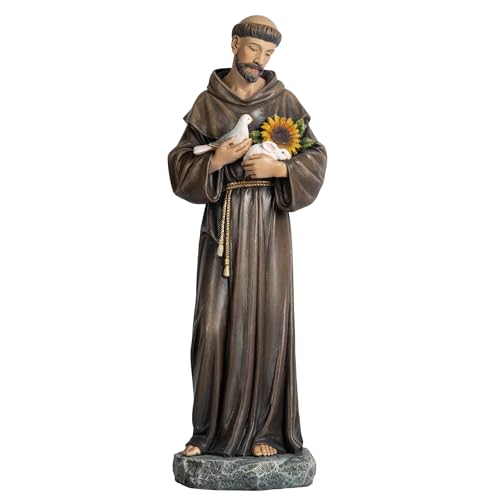 Grace4Joy St. Francis Statue, 12.5 Inches Saint Francis of Assisi Statue Catholic Home Decor, Hand Painted San Francisco de Asis Figure for Garden Outdoor Lawn Hallway Decor