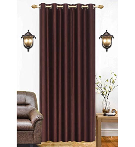 Image of Polyester Eyelet Window Curtain, Solid Plain Light Filtering Curtain for Bedroom, Living Room & Home Office, 5 Feet (60 x 48 Inch), Brown, Pack of 1