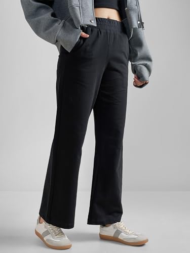 Image of Tokyo Talkies Pure Cotton Flared Wide Leg Trousers | Mid-Rise with Side Pockets|Casual Pants