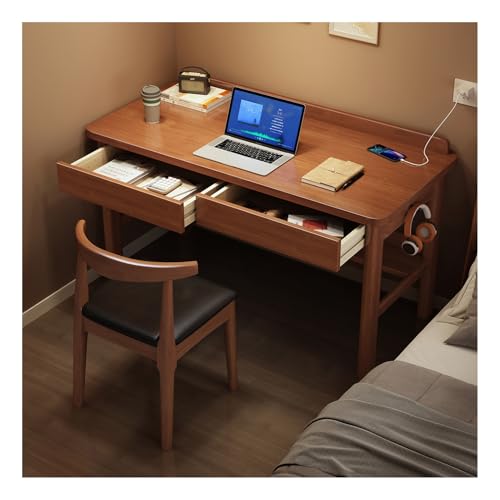 Solid Wood Creative Study Table Computer Desk with Drawer Storage Thick Material no wobbling Wide Tabletop Suitable for a Wide Range of Applications(Walnut Coloured,80 * 40 * 75cm)