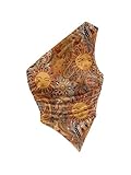Women's Plus Size Vintage 90s One Shoulder Tank Top Ruched Asymmetrical Sleeveless Tops Brown XX-Large Plus