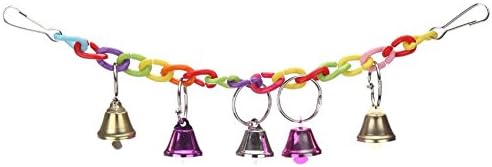 DETOP Parrot Colorful Plastic Swing Bridge Hanging Toys Birds Cage Perch with Metal Bells for Parakeet Budige Cockatiel Macaw Grays (5 Bells)
