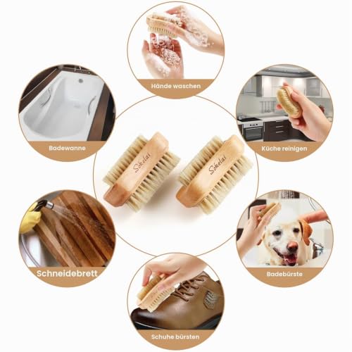 Foto von 2 x Nagelbürsten Nagelbürste Handbürste Handwaschbürste Doppelseitige Bürste aus Borsten Naturholz für Maniküre Pediküre Handpflege für Männer, Frauen, Mädchen