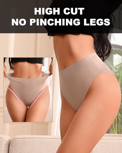 ASIMOON High Waisted Seamless Womens Bikini Underwear No Show Postpartum High Cut Cheeky Ladies Panties 4 Pack4
