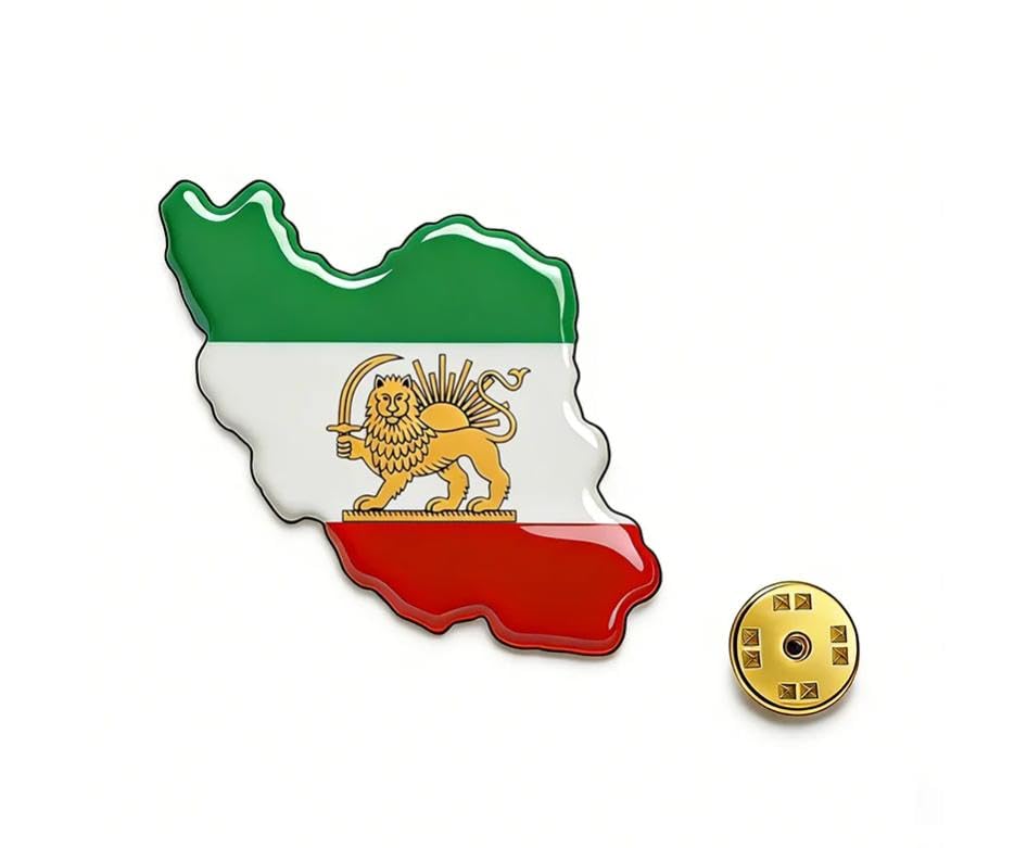 Amaxer Persien Iran Löwe und Sonne Flagge Emaille Brosche Revers Pins Old Persisch Iranische Löwe Sonne und Krone Pin Schmuck Statement Rucksack Abzeichen Tasche Dekoration Zubehör L50 Edelstahl