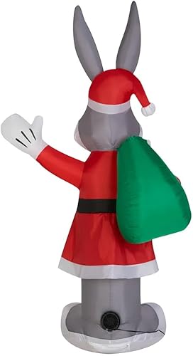 Miniatura 2 de Gemmy Conejito inflable de Navidad de 6 pies de alto que sostiene su saco de regalos con su traje de Papá Noel, decoración interior/exterior