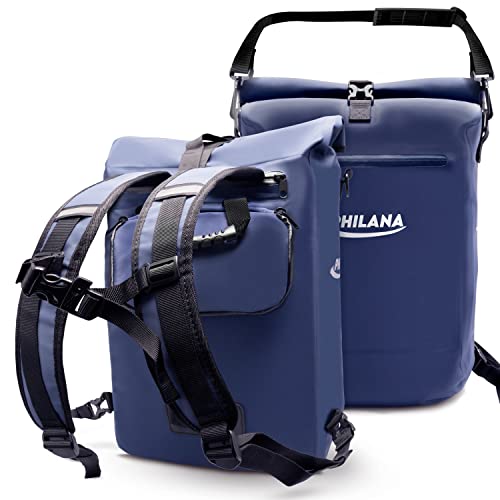 PHILANA Fahrradtasche für Gepäckträger in Blau - 25 Liter | Wasserdichte Universal Fahrrad Tasche für Reise & Alltag | Kombi Rucksack Gepäckträgertasche für Fahrräder