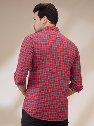 Image of Colorplus Men Regular Fit Checks Pattern Pure Cotton Plain Collar Full Sleeve Casual Shirt