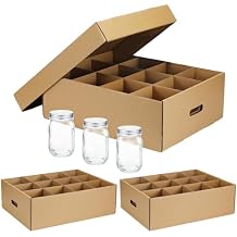 Menkxi 3 Pcs Mason Jar Storage Boxes 16 oz Regular or Wide Mouth Canning Boxes with Handles and Dividers 12 Cells Mason Jar Storage Organizer for Stacking Natural Color