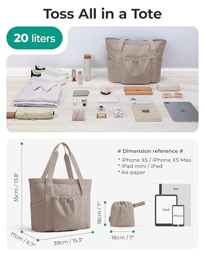 Image of BAGSMART Foldable Tote Bag with Drawstring Bag, Tote Bag Shoulder Bag Top Handle Handbag for Travel, Work, Beach, Gym