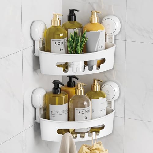 LEVERLOC Corner Shower Caddy Suction Cup shower shelves suction cup 2 Pack Basket Powerful Bathroom Waterproof & Oil-proof Organizer for Kitchen No-Drilling Removable