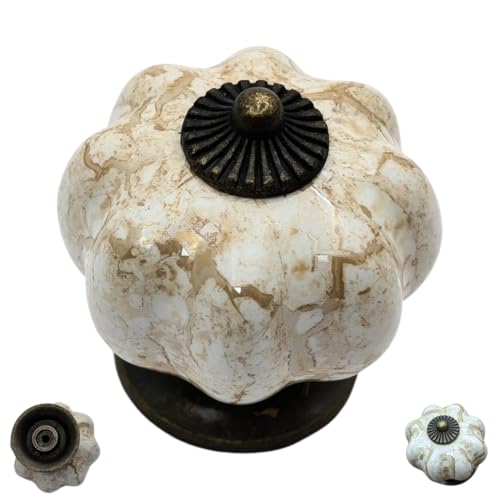 DIY Decor Hub - 10 pcs Antique Brass-Brown Ceramic Pumpkin Cabinet Knobs with Solid Brass Core for Cabinets, Drawers & More